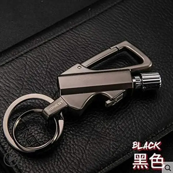 Black Permanent Match Flint Fire Starter Kit - Compact Unisex Outdoor Waterproof Keychain Lighter with Bottle Opener, for Camping Emergency Prep, Unique Gifts