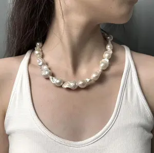 BQ002-Chunky Real Irregular Pearl Necklace Choker, Freshwater Big Baroque Pearl Necklace for Women, Pearl Necklace Men, Gift for Her