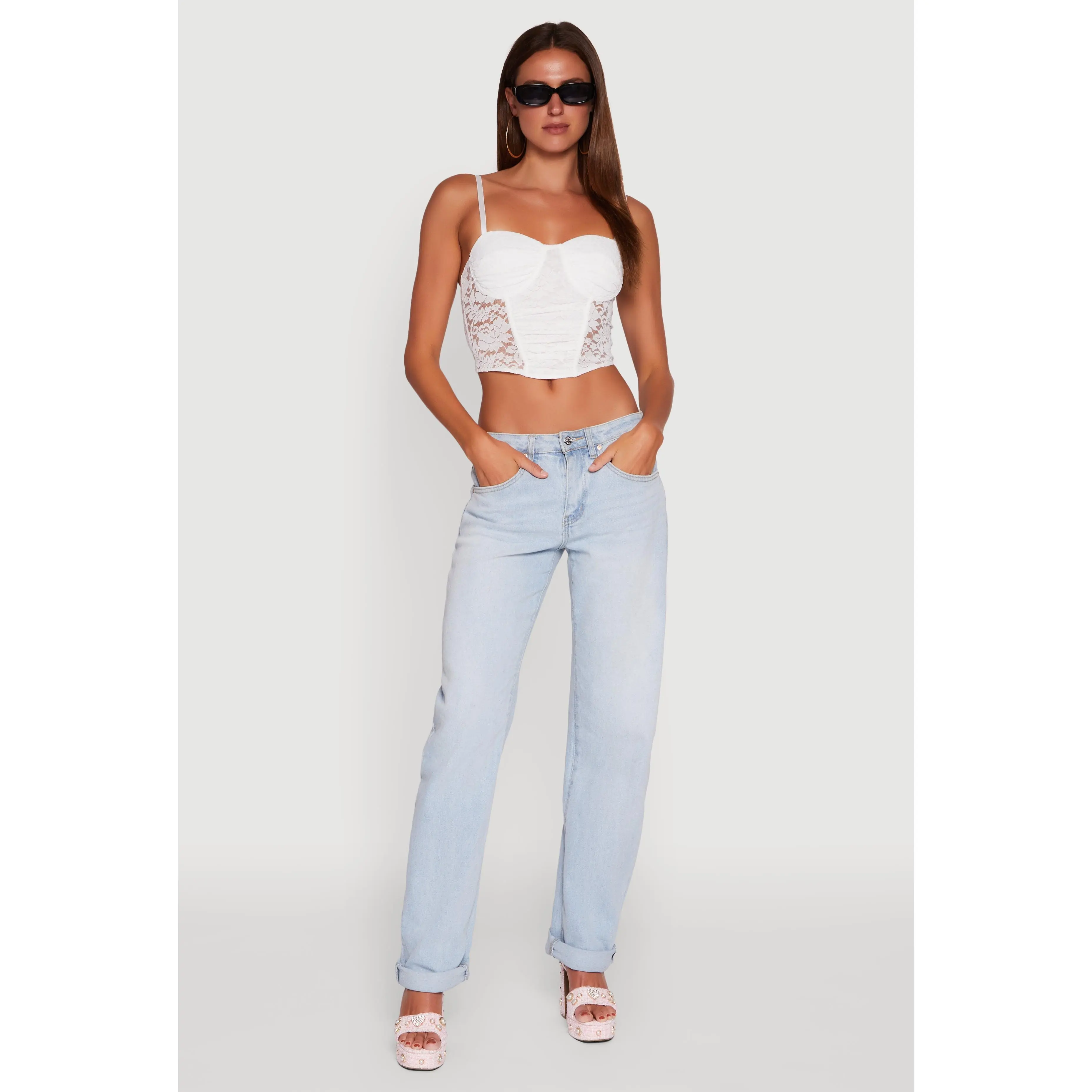 Floral Lace Cropped Sweetheart Bustier Top