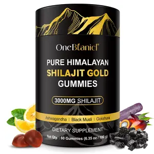 ONEBTANICL Pure Himalayan Shilajit Gold Gummies 3000MG Lab Tested No Sugar Added with Ashwagandha Gokshura & 85+ Trace Minerals 60 Count