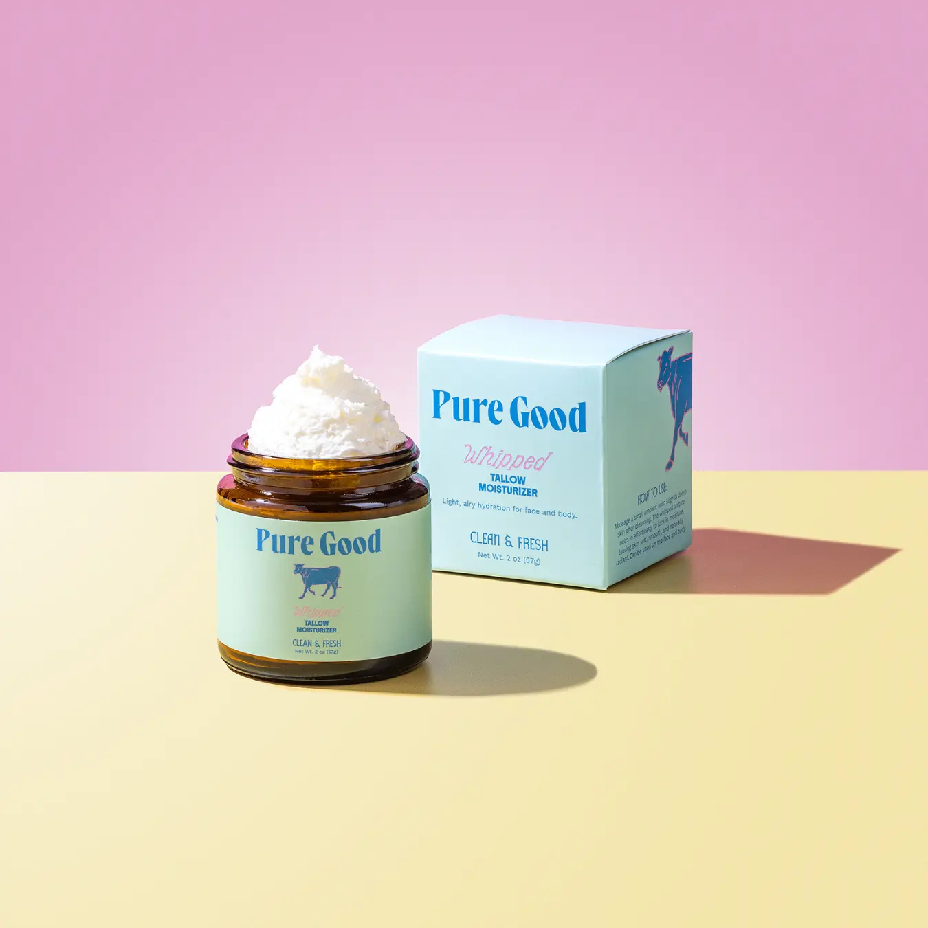 Pure Good CLEAN & FRESH Grass-Fed & Finished WHIPPED Tallow Moisturizer for Congested Acne-Prone Skin & Balanced Hydration