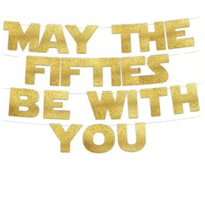 Happy 50th Birthday Party Banner, Flashing Sign Decorations, Anniversary Wedding Commemoration Items, Retro Style Celebratory Supplies, Event Decorations, Birthday Party Backdrop