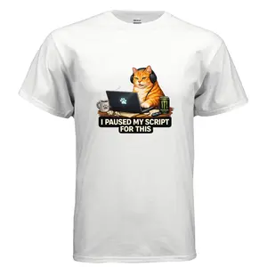 “I Paused My Script For This” Funny Programmer Cat Tee
