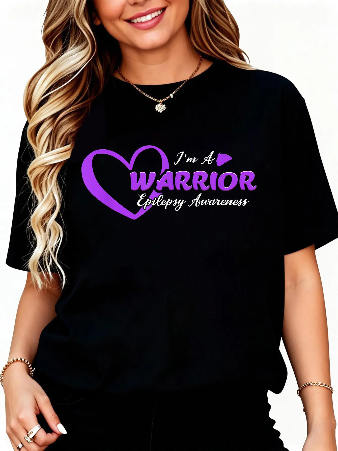 Men's 100% Cotton Epilepsy Awareness "I'm A Warrior" Graphic T-Shirt - Short Sleeve, Comfortable Fit, Versatile Outdoor Casual Tee with Prints
