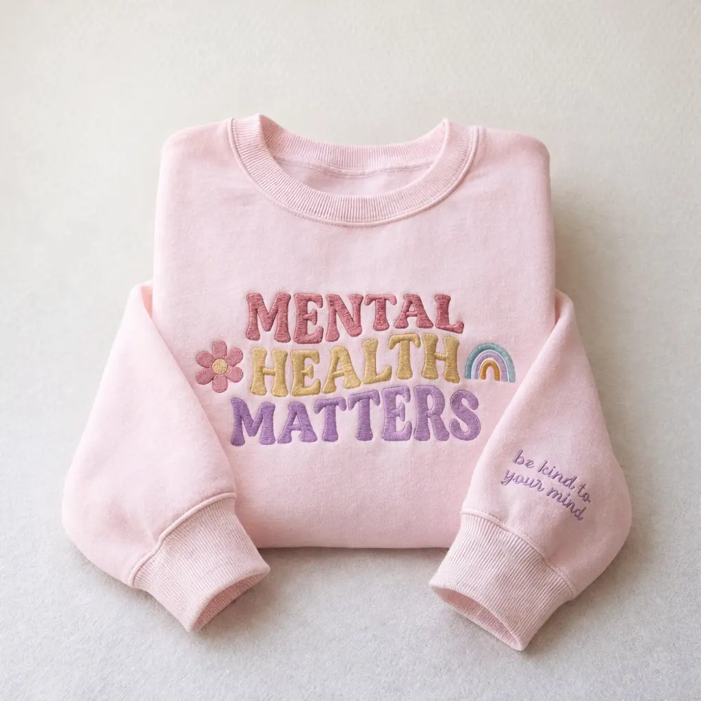 [MADE IN US] Embroidered Mental Health Matters Sweatshirt, Inspirational Awareness Sweater