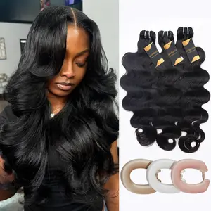 [Wequeen] 10-Min Ready Hairstyle Body Wave Human Hair Bundles with Free Flexi Rods, No Heat Curls Kit Versatile Styles Human Hair Set
