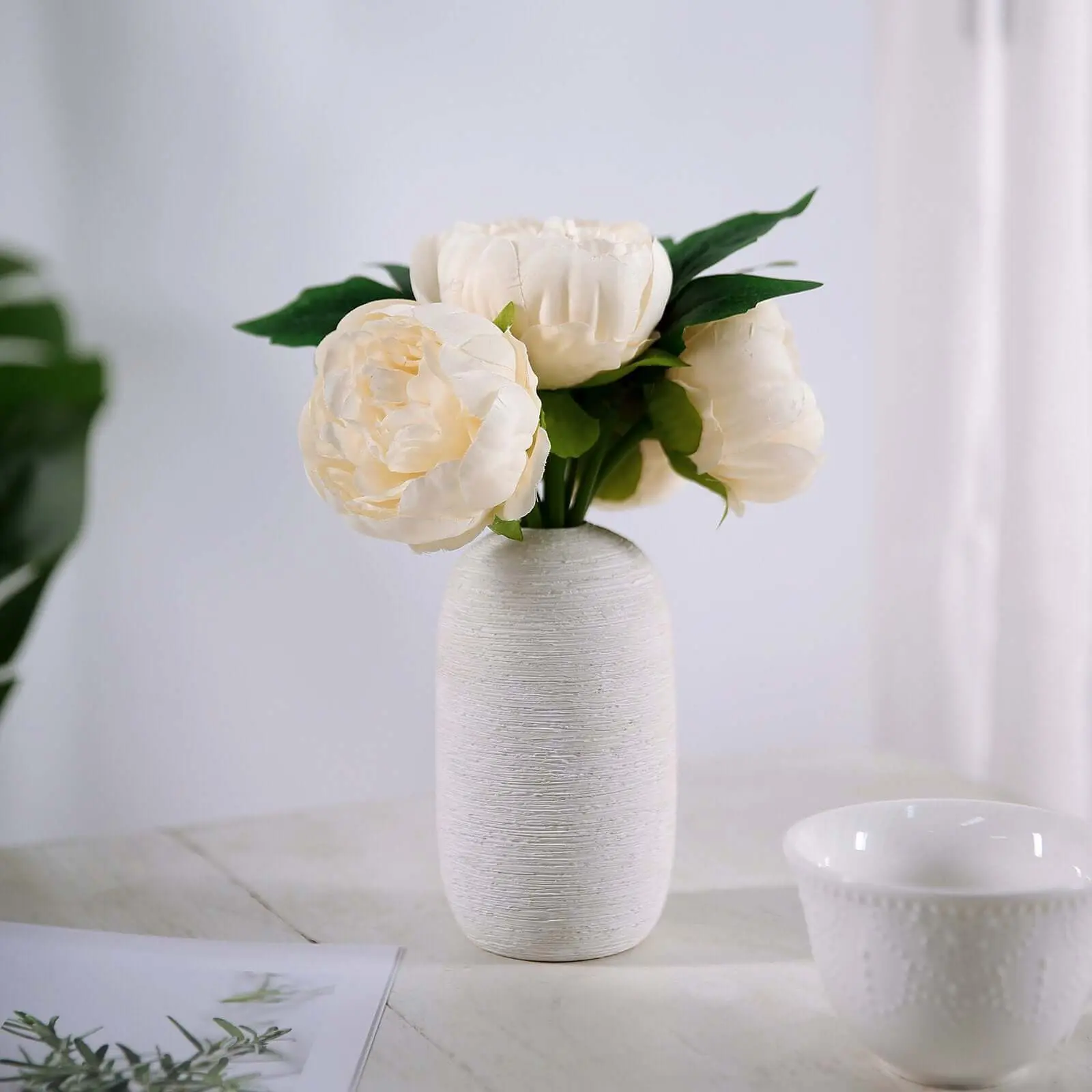 Decorative Beige Artificial Silk Peony Bouquet - 5 Flower Heads (5 Heads Art Work), Floral Spray for Home Decor, Indoor/Outdoor Use, Graduation & Anniversaries, Artificial Flowers For Outside, Five Heads
