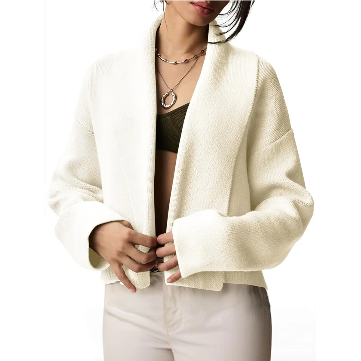 UANEO Women's Cropped Cardigan Open Front Shawl 2025 Fall Trendy Long Sleeve Sweater Jacket Normal Type Fashionable Outerwear TikTokShopBlackFriday