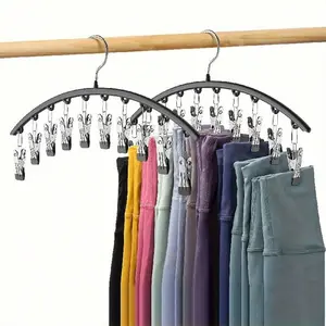 Legging Organizer for Closet, Metal Yoga Pants Hanger W/10 Clips Hold 10 Leggings, Hangers Space Saving Hanging Closet Organizer for Closet Organizers And Storage, Curved Design Hanger, Drying Racks