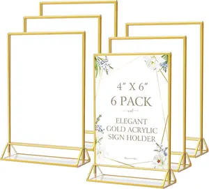 MaxGear 6-Pack 4x6 in Gold Acrylic Standing Frame, Transparent Double-Sided Desk Display Holder for Photo, Wedding Table Numbers, Menu Flyers
