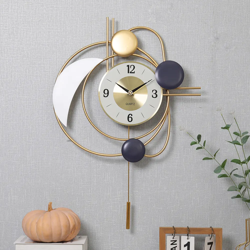 3D Nordic Irregular Metal Hanging Analog Mechanical Wall Clock - Modern Scandinavian-Inspired Mute Swing Pendulum, Hand-Installed Decoration for Bedroom, Living Room Home Decor Supplies, Sohochic, Analog Mechanical Wall Clocks
