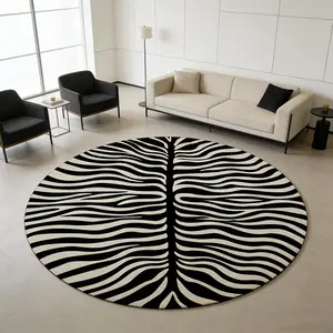 Abstract Leaf Vein Zebra Pattern Round Carpet, Animal Printed Rug, Gaming Room Leisure Area Decorative Mat, Minimalist Living Room Core Rug, High Elastic Velvety Non-Slip
