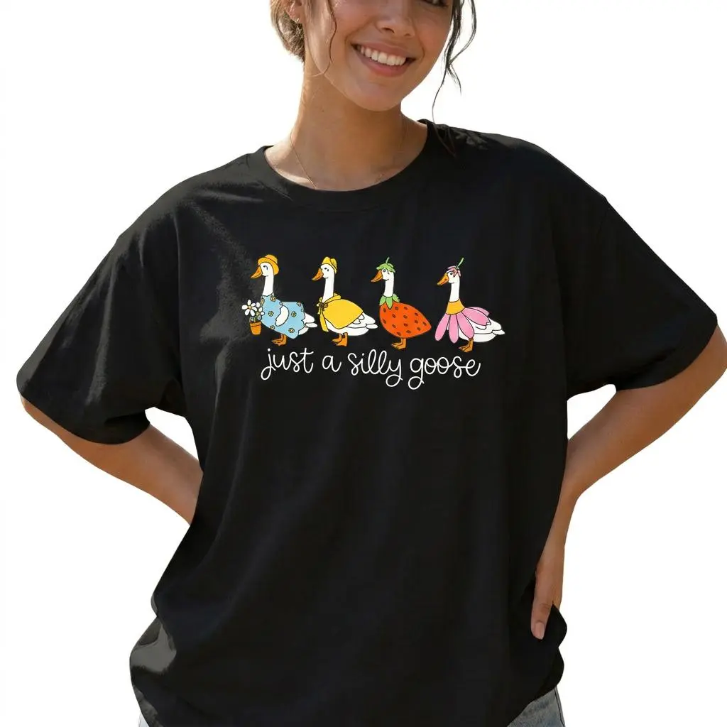 Just A Silly Goose Shirt Women Funny Graphic Tee Plus Size Cute Top