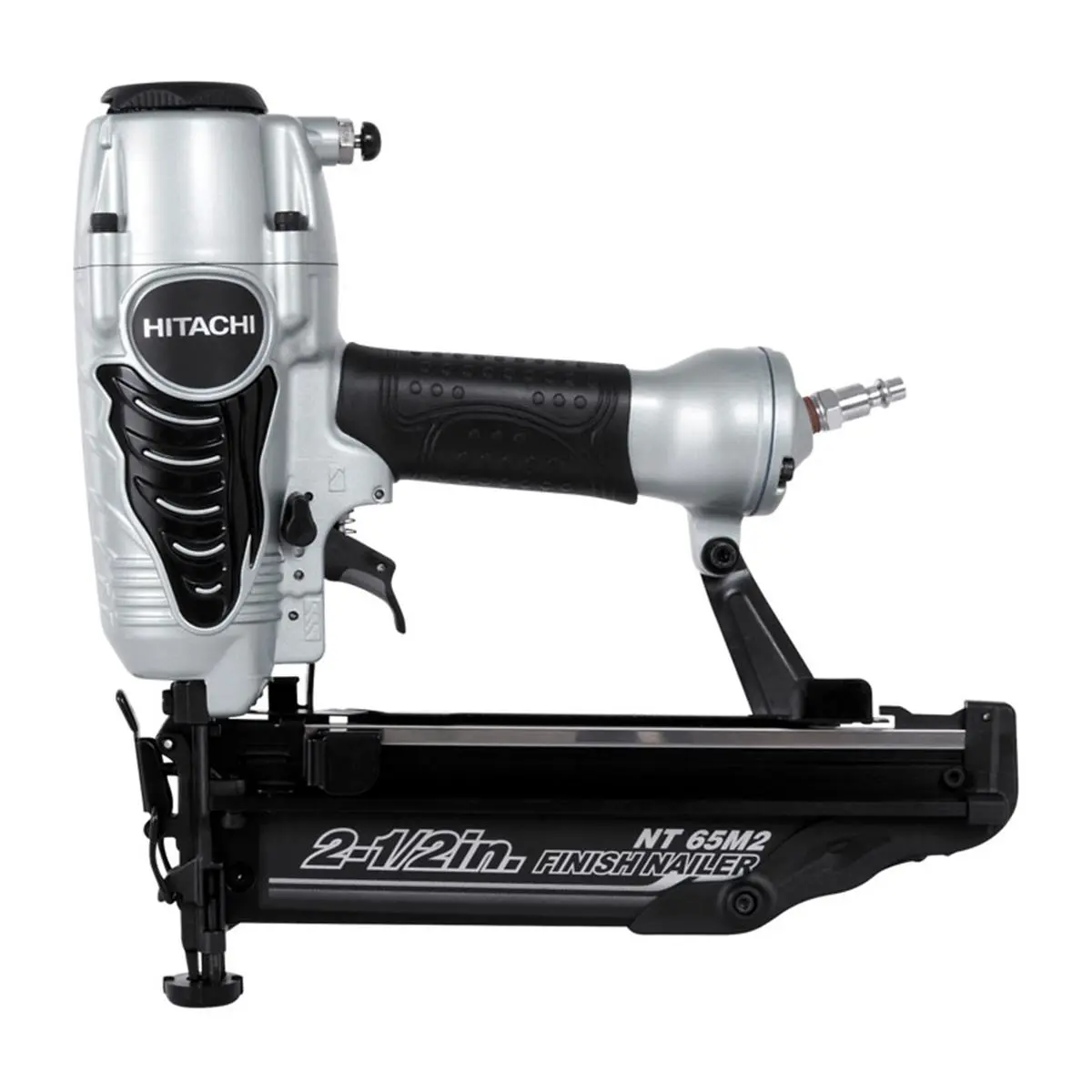 Hitachi 16 Gauge Pneumatic Straight Nailer Kit, Strip Loading Design for 2-1/2 in. Finishing Nails, 70-120 PSI, with Case, No-Mar Tip & Safety Glasses, Adhesive, 1/4 In. Npt Male Plug, Pneumatic Type, Straight Fasteners