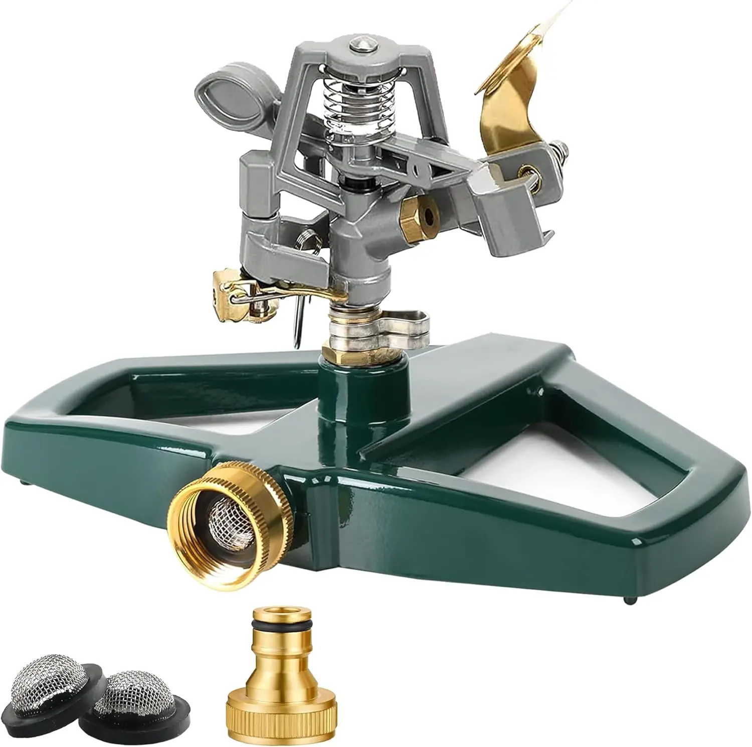 Heavy Duty Metal Pulsating Sprinklers for Yard - 360 Degree Roating Automatic Water Sprinkler for Lawn with Metal Base, Impact Sprinklers for Large Area Covers Up to 85‘ Diameter