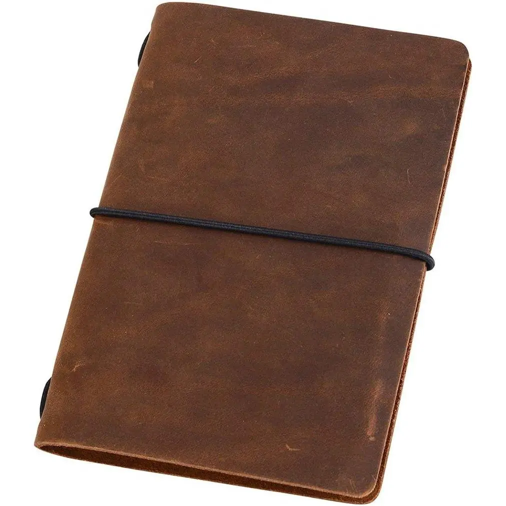 Genuine Leather Refillable Travel Journal - Minimalist, Handcrafted, 3.5x5.5 Inches Brown Cover for Men, Small Size, Refillable Design, Compatible with Field Notes/Moleskine Small Notebooks