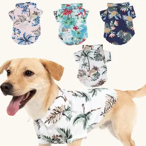 4 piece Puppy Summer T-shirt Set, Hawaiian Style Flower Pet Dog Shirt, Breathable Cool Clothes, Beach and Seaside Dog Sports Shirt