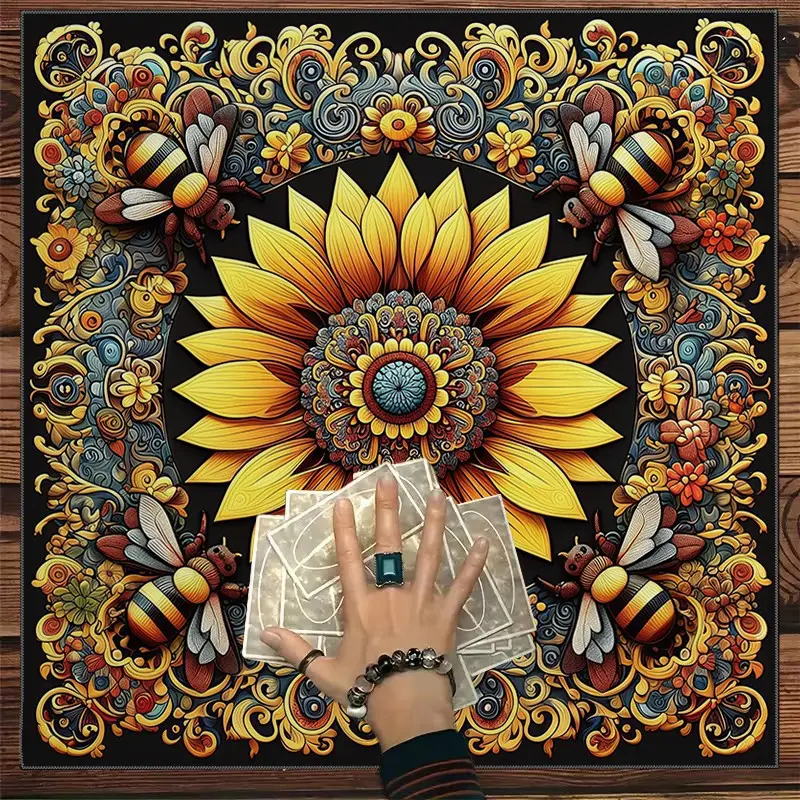 Baroque Sunflower Honeycomb Print Party Tablecloth, Game Card Mat, Furniture Protector, Tea Table Cover, Home Decor, Tarot, Astrology, Board Games