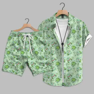 Bulbasaur Inspired Hawaiian Shirt, Cute Green Anime Tropical Shirt, Kawaii Plant Cartoon Aloha Shirt, Nature Summer Beach Vacation Outfit
