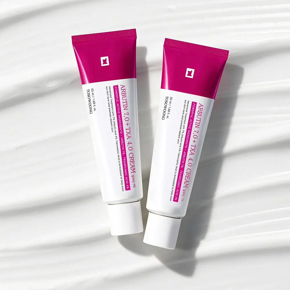 TOSOWOONG 7% Arbutin 4% Tranexamic Acid Brightening Cream 50ml - 70000ppm Arbutin 40000ppm TXA Dark Spot Corrector, Non-Irritating Gentle Korean Skincare with Niacinamide & Glutathione for Even Tone, Fading Freckles/Blemishes