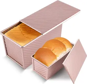 2 Pack Pullman Loaf Pan with Lid, 1 lb/0.5 lb Dough Capacity,  Non-Stick Sandwich Bread Loaf Pan with Lid, Carbon Steel Corrugated Bread Toast Box Mold with Cover for Baking