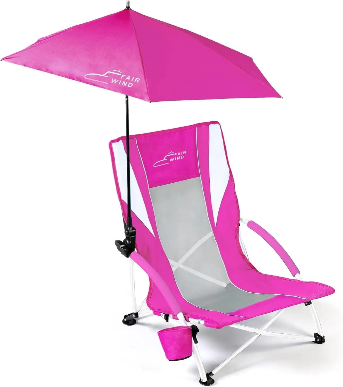 Portable Beach Chair with Umbrella for Adults, Backpack Folding Arm Chair for Coastal Vacations, Picnics, and Concerts - Supports 300 LBS, Pink