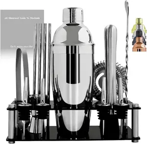 14-  Shaker Set Bartender Kit with Black Stand, Bar Tool Set for Drink Mixing Bartending Kit Bar Sets Accessories: 750ml(25oz) Shaker, Jigger, Muddler,  Recipes ()