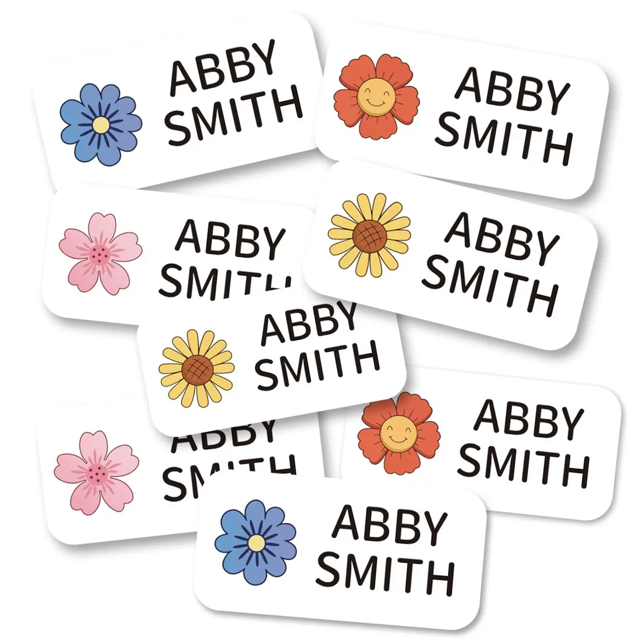 72PCS Custom Name Labels, Waterproof Personalized Flower Stickers for Bottles, Lunch Boxes, Notebooks, Rulers, 1.5 x 0.7 in