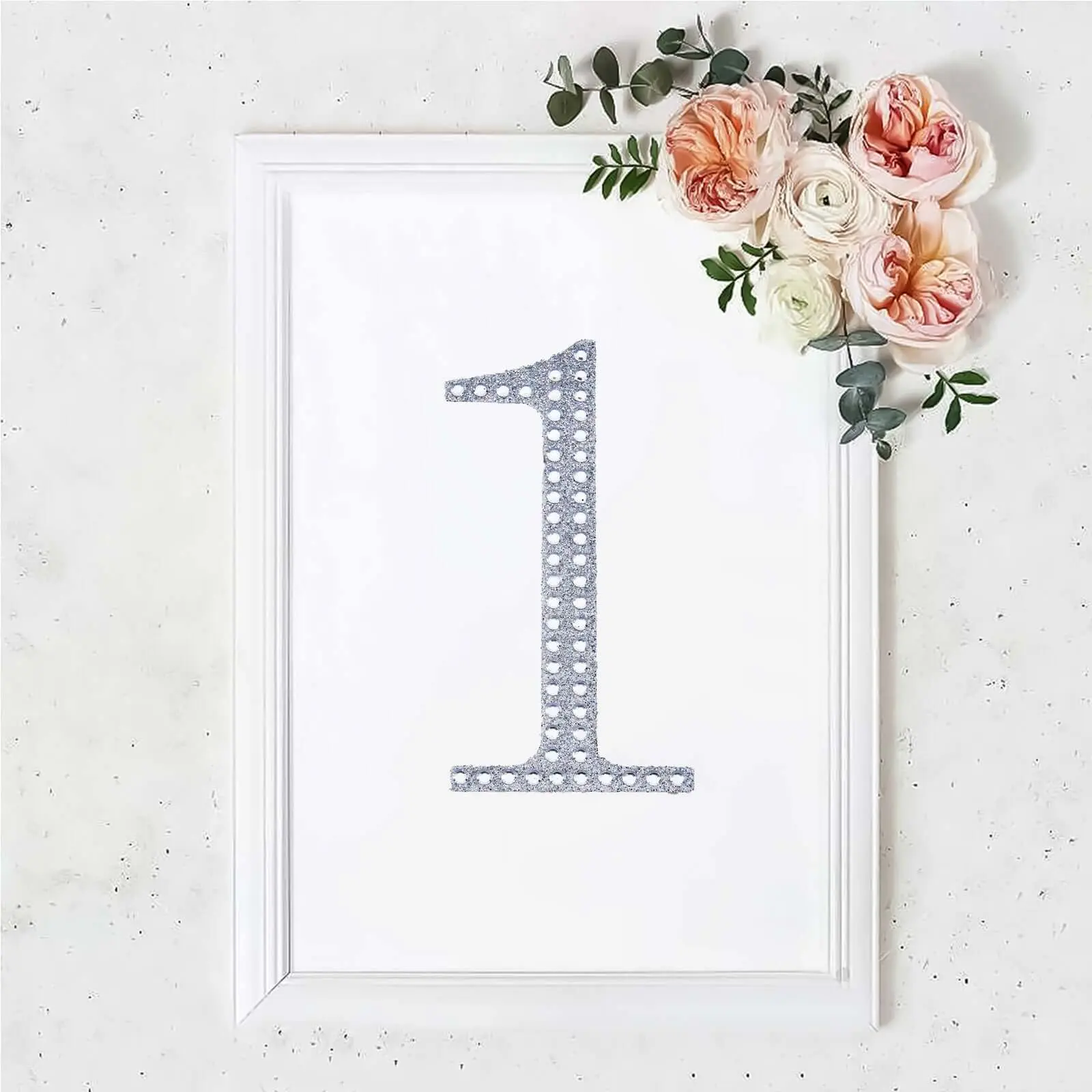 8" Silver Rhinestone Number "1" Aesthetic Decal Stickers, Sparkly Glitter Adhesive DIY Craft Embellishments for Scrapbooking, Banquet, Event, Aesthetic Stickers, Room