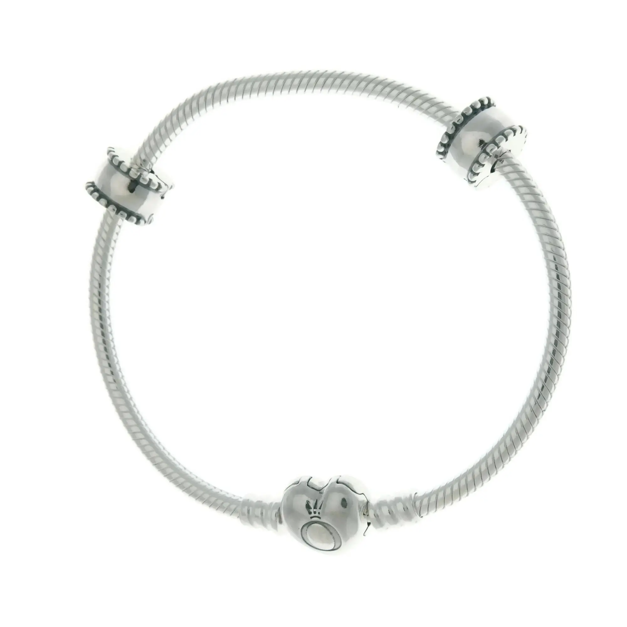 Pandora Iconic Heart Silver Snake Chain Bracelet Gift Set - Unisex, Beveled Clips, USB795218