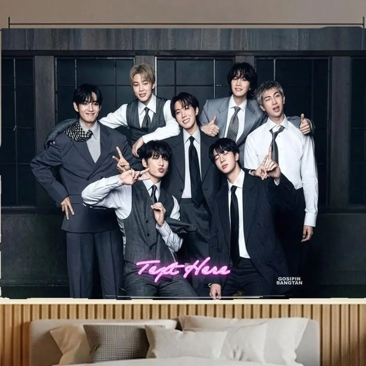 Bangtan Hanging Tapestry | Bantan Boys | Personalized Wall Art | Polyester Fabric | Ship Flag Banner