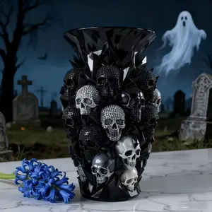 Gothic Diamond Skull Resin Vase, Head-Mounted Basin for Planting, Artistic Garden Ornament, Dark Gothic Style, Home Decor Accessory, Decorative Vases For Home Decor, Cemetery Vase