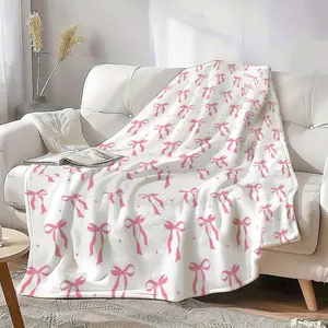 1pc Flannel Pink Bow Soft Cozy Plush Blanket, Christmas Tree Winter Warm Flannel Throw for Couch, Bed, Nap, Large Fluffy Comfortable Decorative Sofa Living Room Gift, Housewarming Holiday Bedroom Indoor Cute Home Décor, Warmth Snuggle Relax Lounge-280GSM