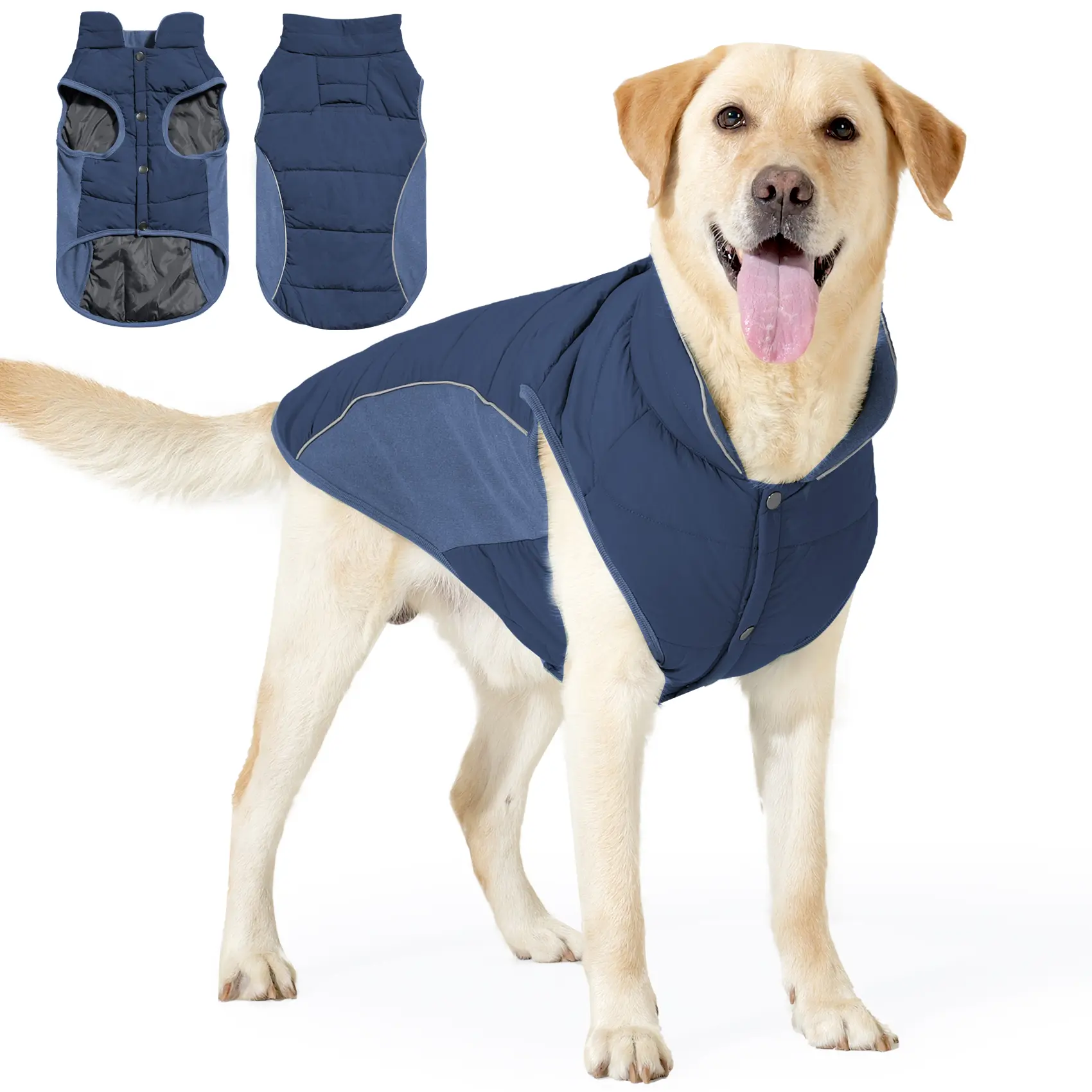 Padded Dog Winter Vest, Waterproof Warm Dog Quilted Coat with Back Leash Hole & Full Reflective Strips, Snap Button Windproof Cold Weather Jacket for Medium Large Dogs sport