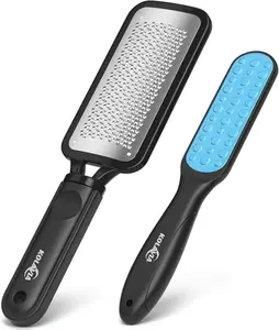 2 Pack Foot File Callus Remover Durable Stainless Steel Pedicure Tool with Dual-Sided Abrasive Surfaces for Cracked Heels & Corns Safe & Ergonomic Grip