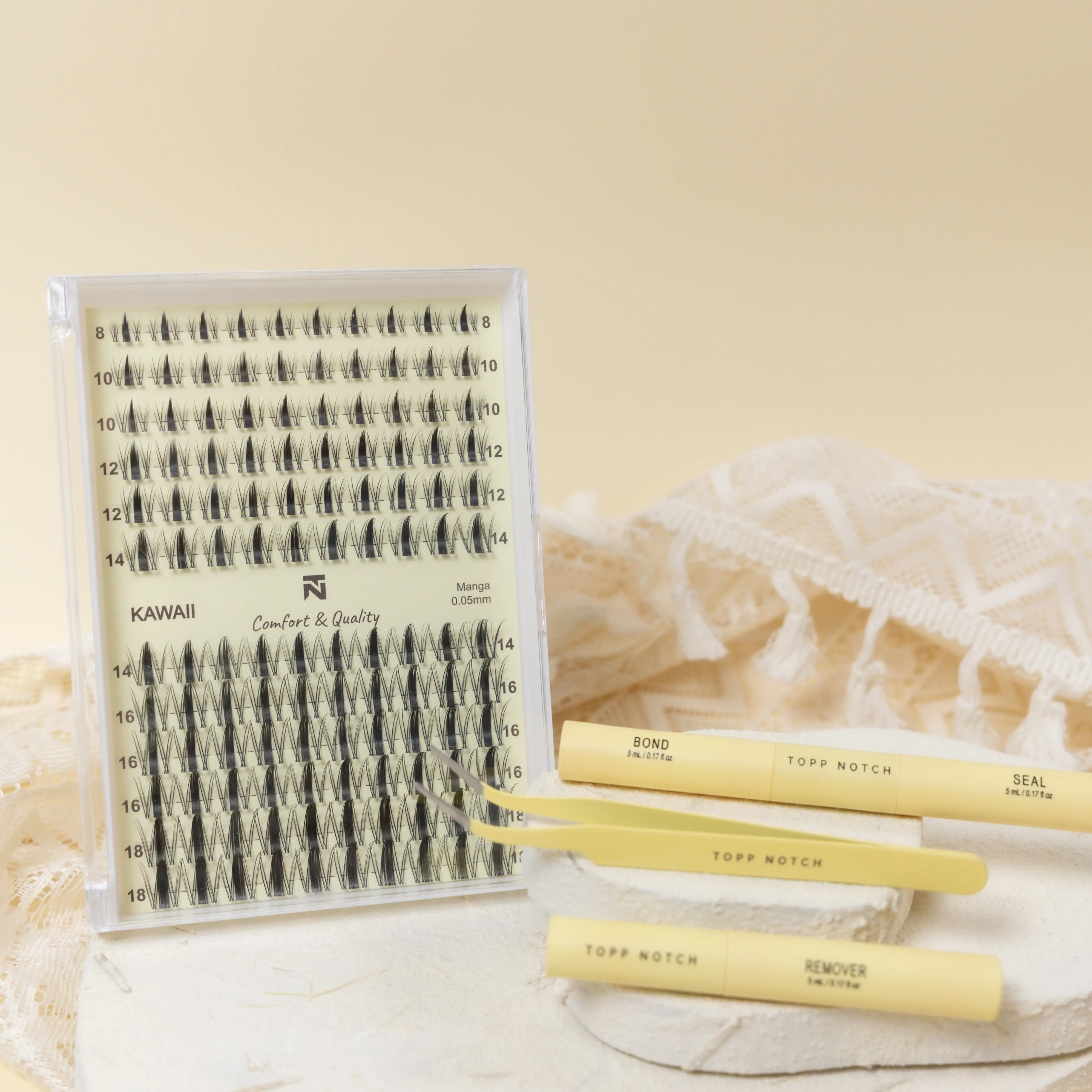TOPP NOTCH BEAUTY - Manga Collection Lash Cluster Kit | DIY Eyelash Clusters | Extensions | Makeup | Cosmetic | D Curl 8-18mm