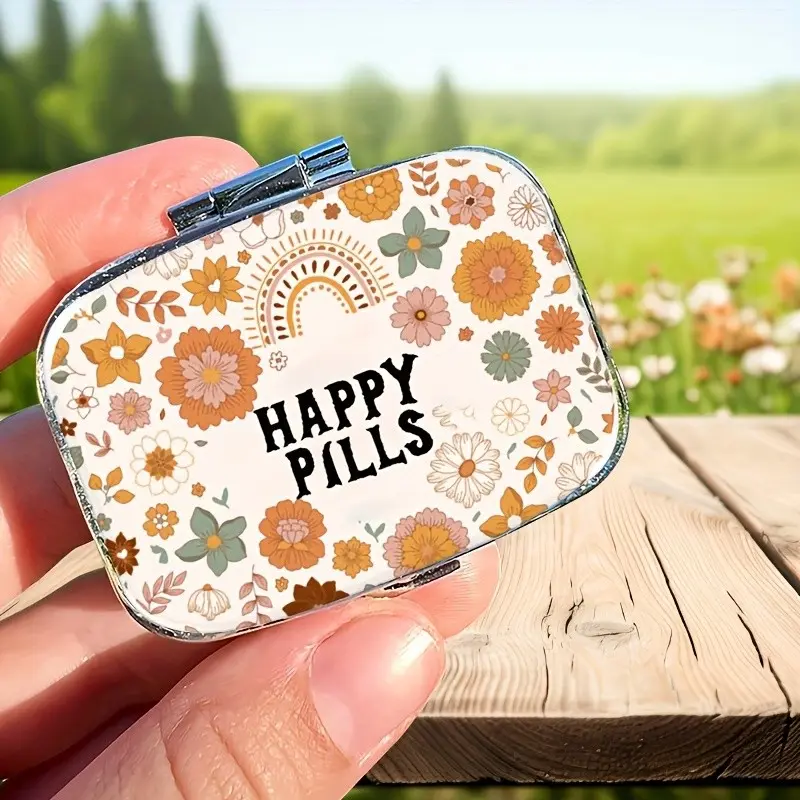 Boho Floral Pattern Pill Case, Retro Design, 2-Compartment Plastics, Ideal for Travel & Daily Use, Stylish Medication Organiser, Vitamin Organizer, Medical Organizer
