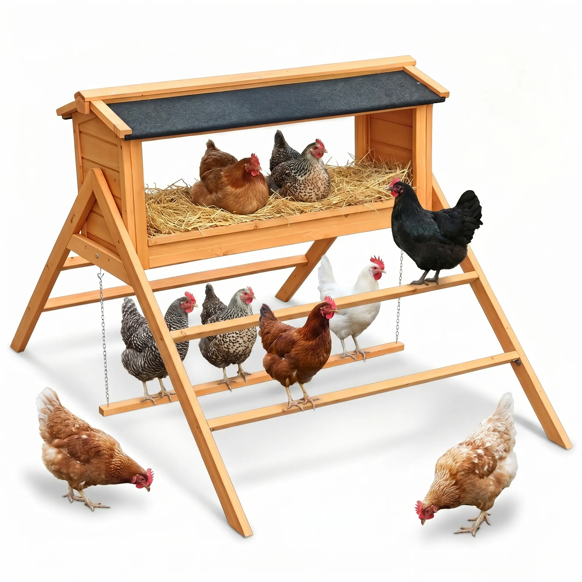 Natural Solid Wood Chicken Roosting Bar - Durable Poultry Perch, Easy-to-Install for Chicken Coop Backyard, Indoor-Outdoor Hen Roost Stand