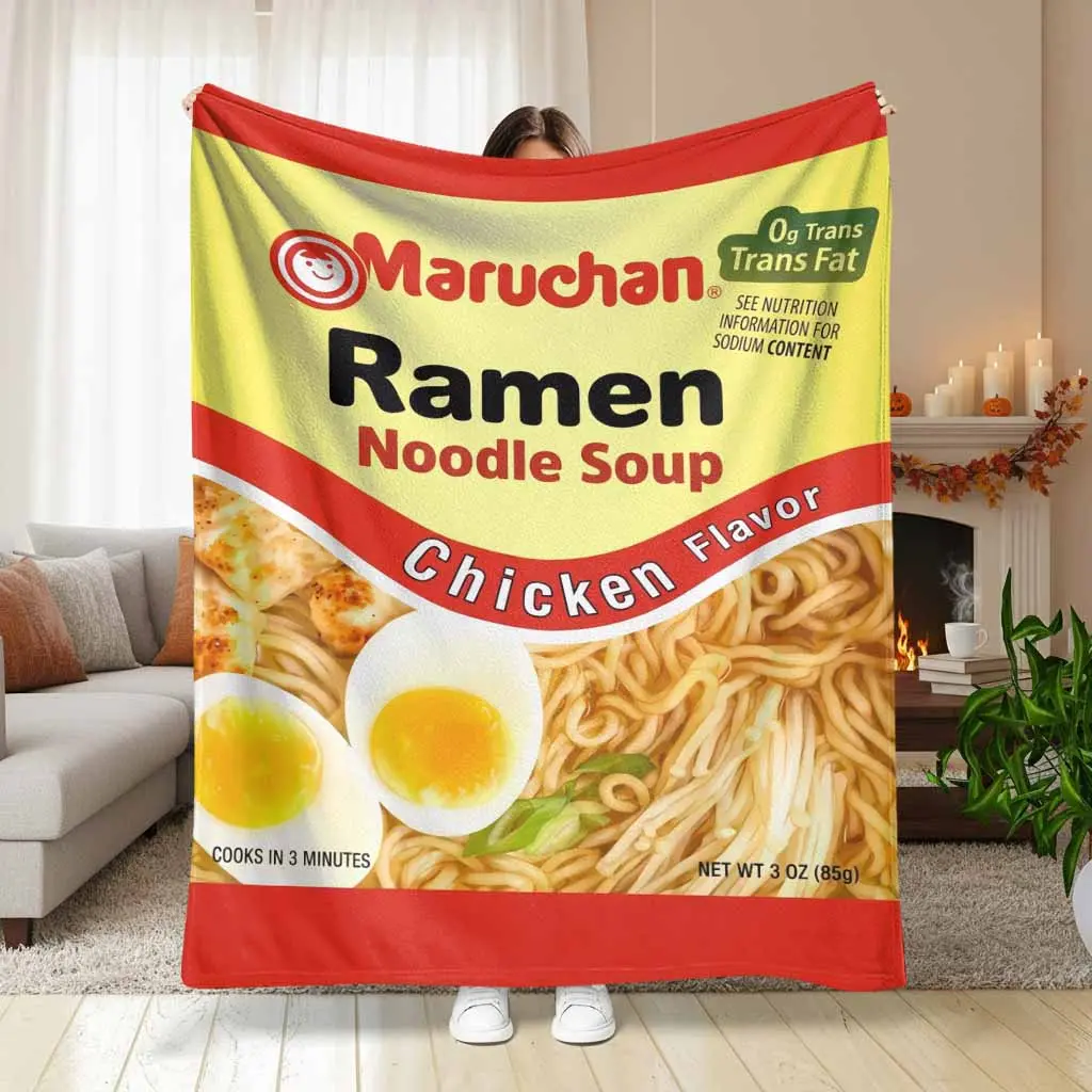 Instant Ramen Noodle Soup Flannel Blanket - Delicious Chicken Flavor Print, Ultra-Soft, Lightweight, Plush, Cozy Bed Throw for Living Room Sofa, Dorm Bedding, Camping Trip | summerwins, Summervibes, dealsforyou, midyearsale, restock, dealsforyoudays, DFYD