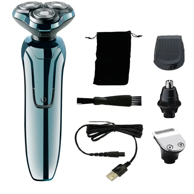Smart 3-blade floating shaver, Beard shaver, with flexing heads contouring cheeks, jaw, neck, one-pass clean shave even on thick stubble, fully washable for wet/dry use, LED display, long battery life, ideal for mature men and gifting