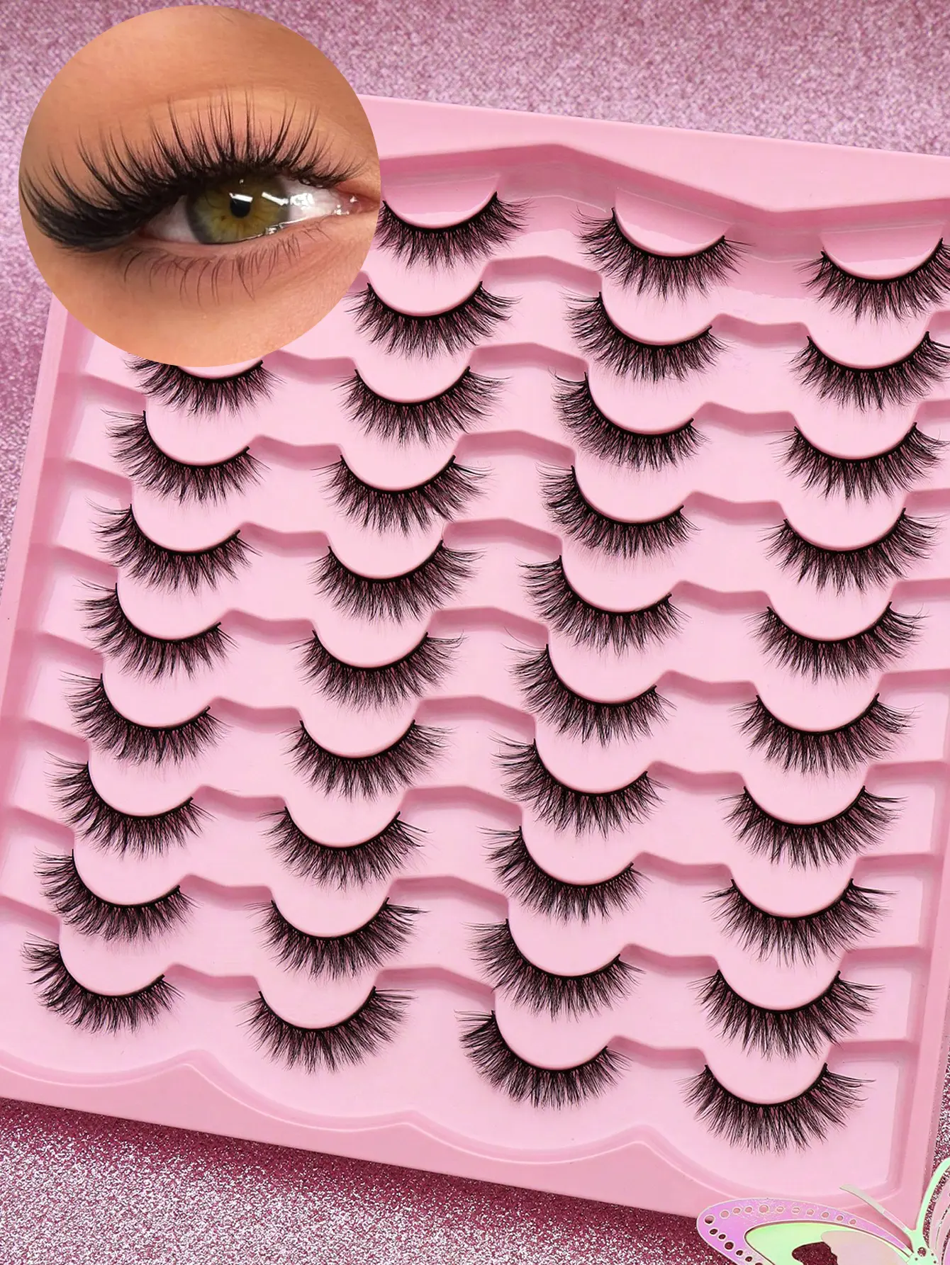 Natural false eyelashes—fluffy and soft; 20 pairs, large capacity; dense 3D mink lashes that are long and thin with a messy layered look; short, dense false lashes; loose cosmetics for weddings, parties, nightclubs, and everyday work meetings; natural and