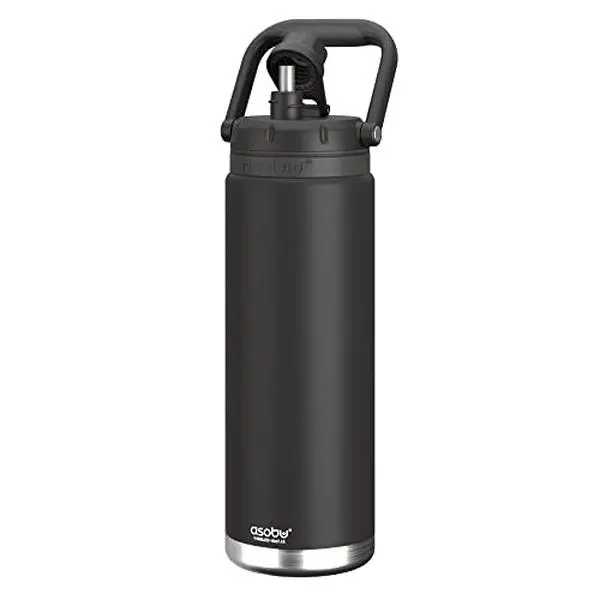 Asobu Canyon 48oz Portable Stainless Steel Vacuum Insulated Water Jug - Tall & Slim, Full Handle with Silicone Comfort Grip, Wide Mouth Lid, Easy Clean, Pour-Friendly, Cold Drink & Ice Compatible (Black) - Kitchenware Water Bottles, Cold Water Vacuum Flas