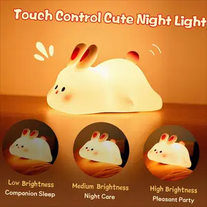 Silicone LED Night Light, Big Face Rabbit Cartoon Touch Sensor Lamp, Kids' Christmas Gift, Bedside Home Decor Accessory