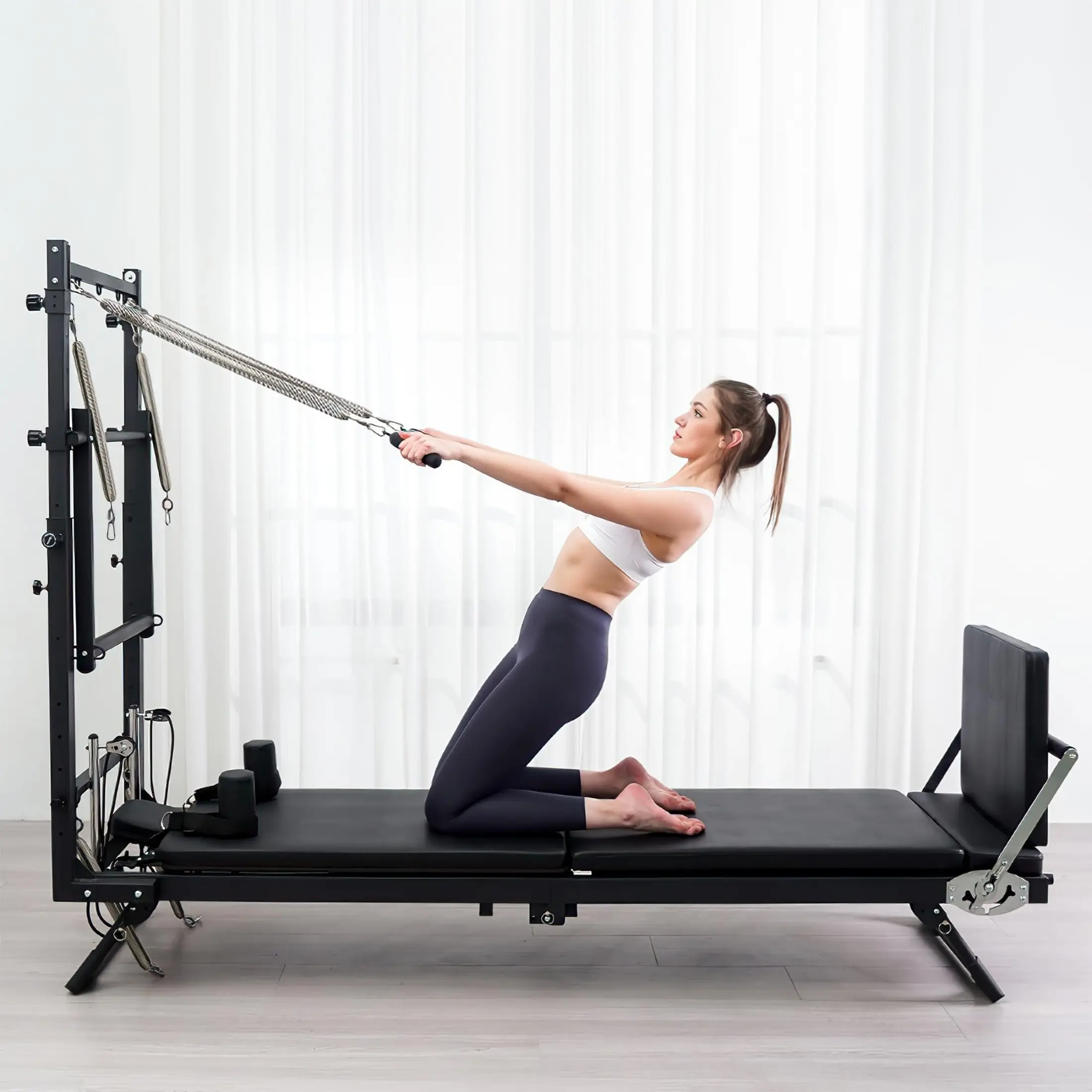 COFIYARD Pilates Reformer 92" with Tower Adjustable Equipment for Home Workout Includes Sitting Box Jumpboard Heavy-Duty Steel Frame International Warranty Fitness Training Band