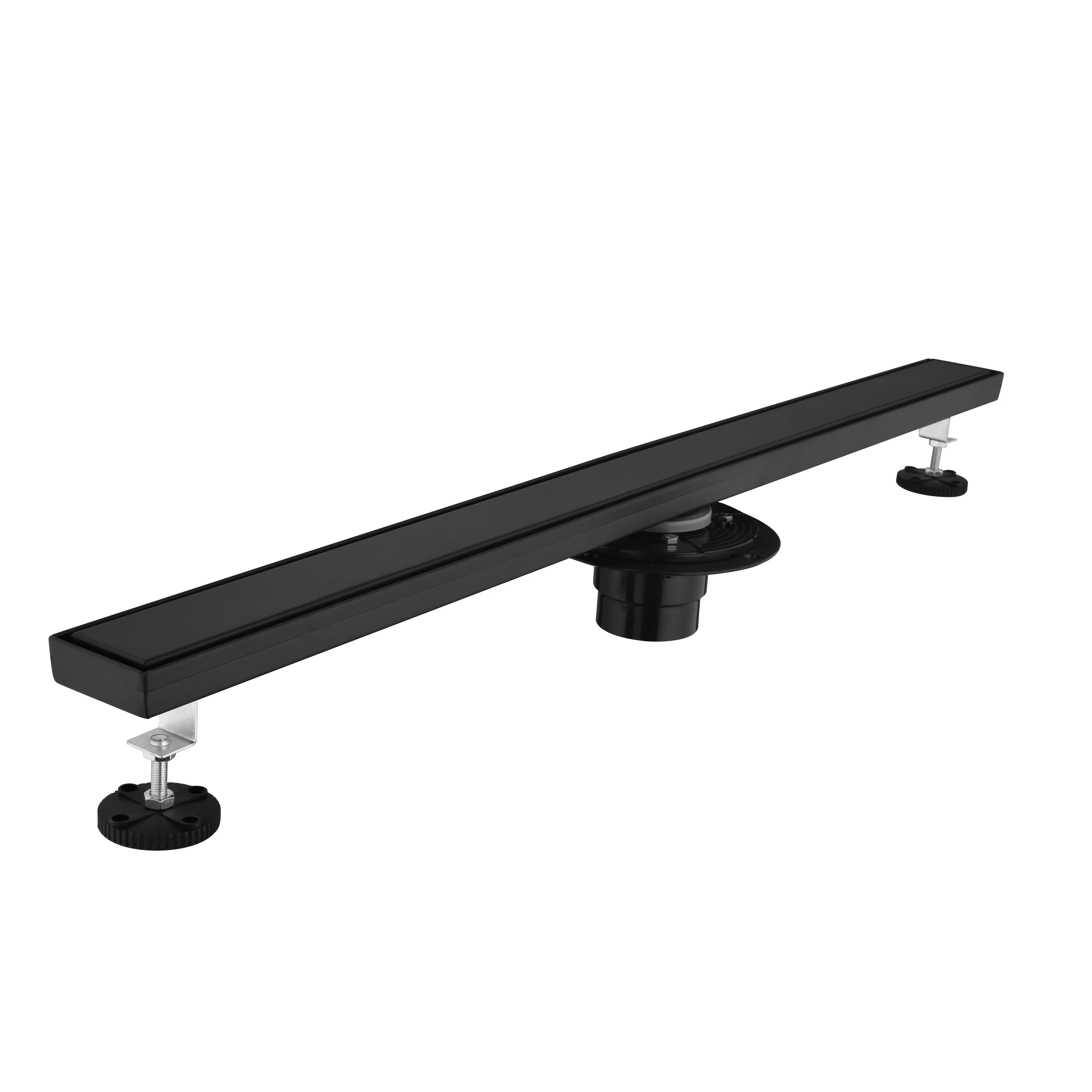 32 Inch Linear Shower Drain with Removable Cover, 304 Stainless Steel Bathroom Floor Drain with Hair Strainer and Leveling Feet, Flange, Brushed Finish, for Walk-in Shower, Wet Room, Tile Installation, Bathroom Shower Door for Bathtub