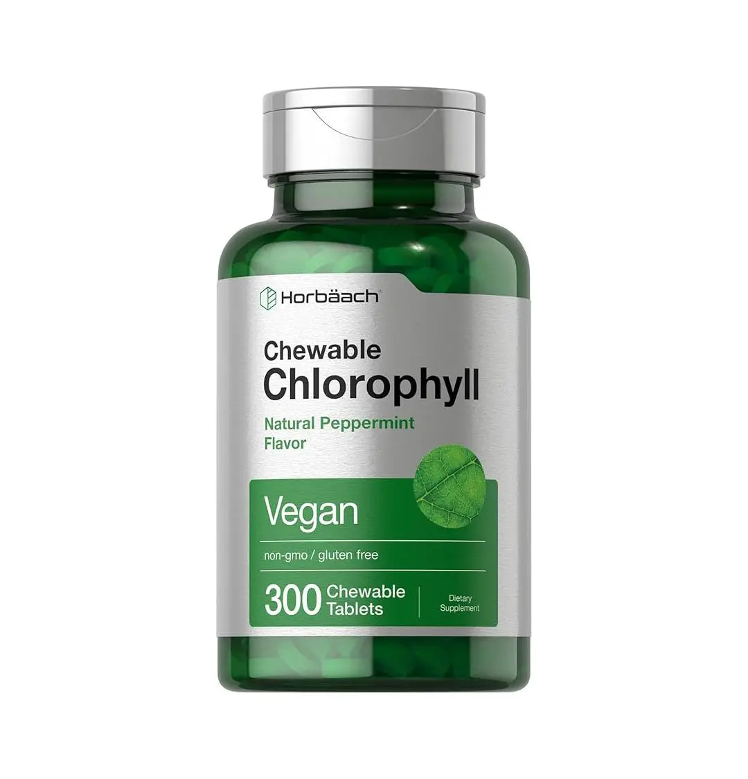 Horbäach Chlorophyll Pills | 300 Chewable Tablets | Natural Peppermint Flavor | Vegan, Non-GMO & Gluten Free Supplement