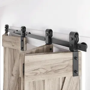 64" Bifold Sliding Barn Door Hardware Track Kit, Side Mounted Black J Shape Roller, Smooth Quiet Easy Assembly, Fit Four 15" Bi-Folding Doors (Door Not Included)