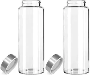 32 oz Glass Water Bottle 2 Pack - Wide Mouth, BPA Free with Leak-Proof Stainless Steel Lid and Sleeves