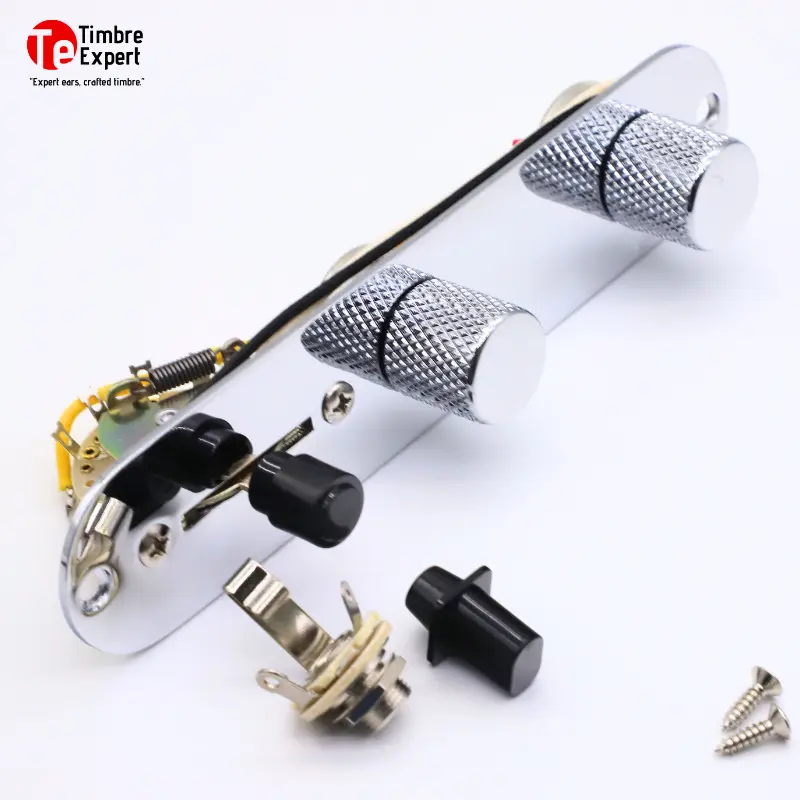 TimbreExpert Pre Wired Control Plate Board for Telecaster Guitar Parts Spring 3-Way Switch, Copper Shaft 250K Potentiometer Metal Knobs
