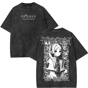 Frieren Death Metal Tee, Gothic Anime T-Shirt, Dark Fantasy Wash Shirt, Beyond Journey’s End Merch outkast  shirt Comfort Cotton Fabric Top